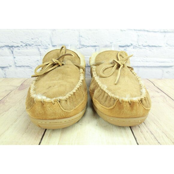 LL Bean Men’s Brown Suede Shearling Lined Moccasin Slippers Size 12 M - Picture 4 of 9